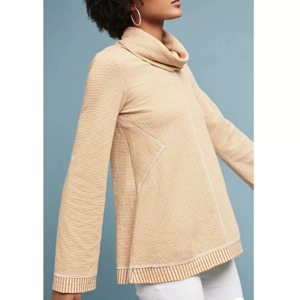 Maeve Tai Cowl Neck Stripe Sweater Mustard Size XS Anthropologie
